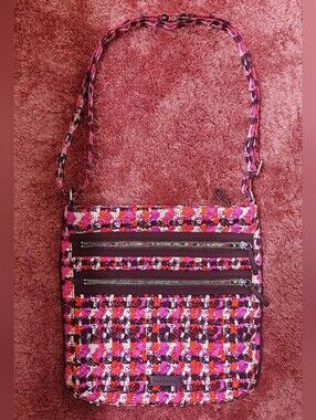 NEW Wot - Vera Bradley Pink/Cream Triple Zip Hipster Houndstooth Crossbody Purse